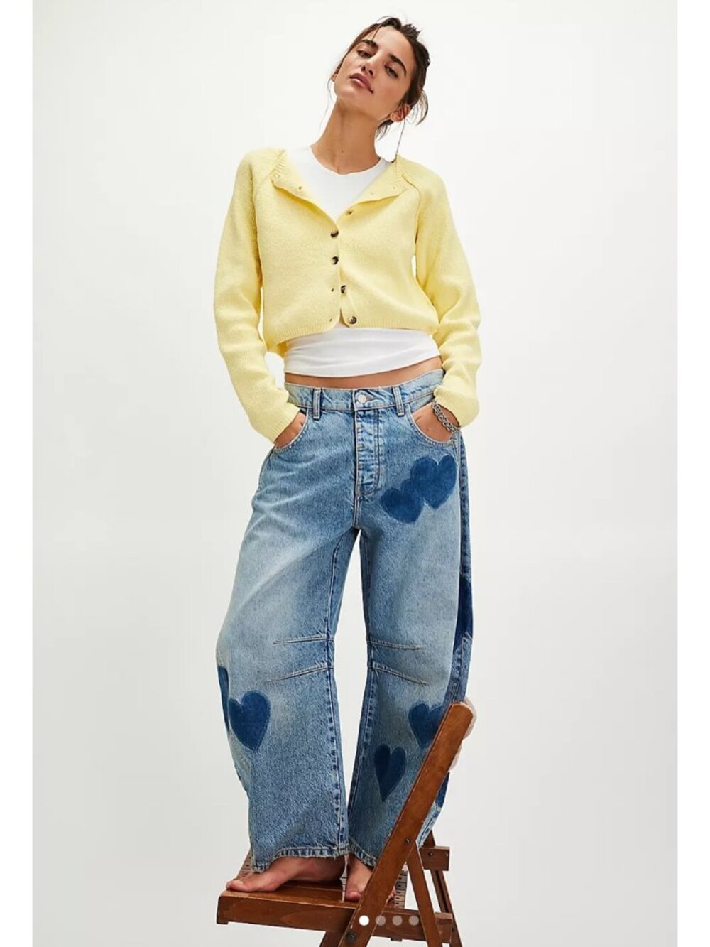 We The Free People Shadow Patch Heart Barrel Good Luck Jeans - Picture 2 of 11